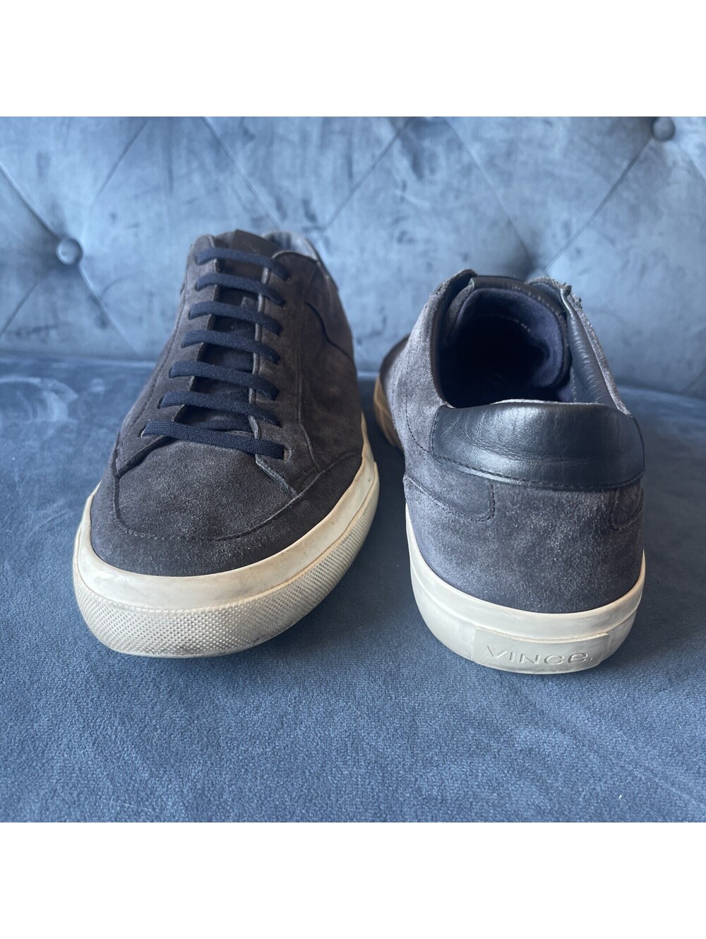 Vince Sneakers Shoes US 10.5 EU 44.5 Suede Dark Gray Blue Mock Laces